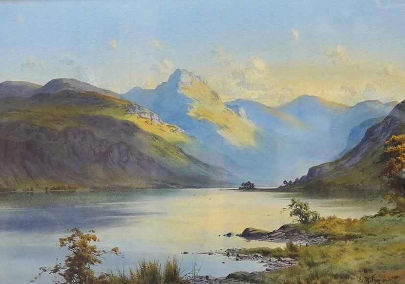 Edward Horace Thompson (1879-1949), watercolour, Scottish landscape, 'Loch Maree', signed, 35 x 49cm. Condition - good